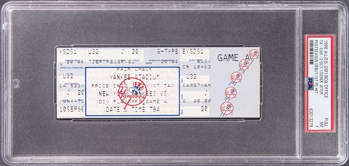 1996 Derek Jeter Postseason Debut Full Ticket Stub ALDS Game 1 New York Yankees vs Texas Rangers on 10/1/1996 - PSA NM 7